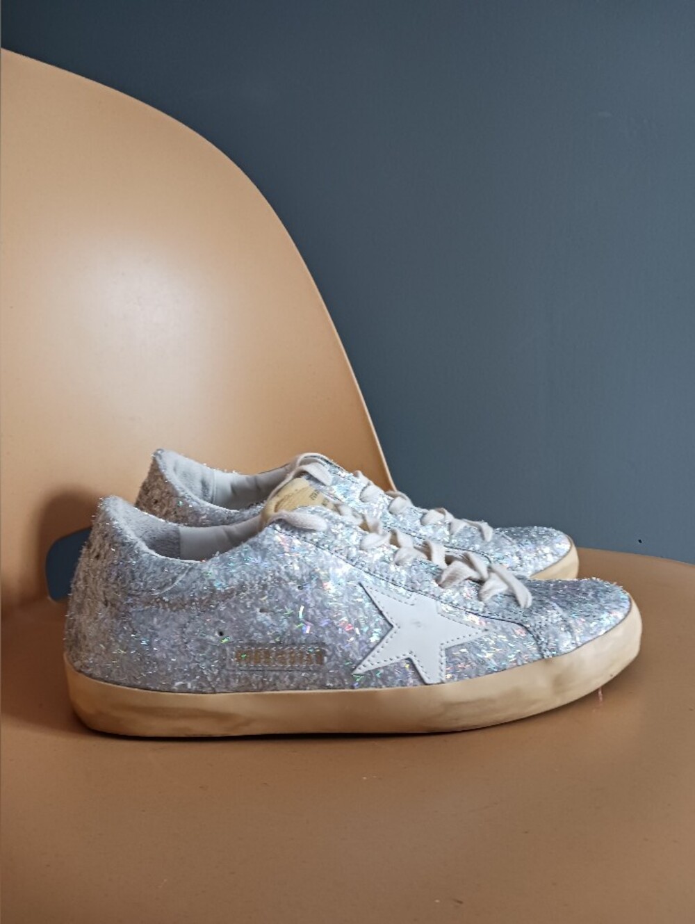 Golden Goose Silver Glitter Low-Top Sneakers Size 40